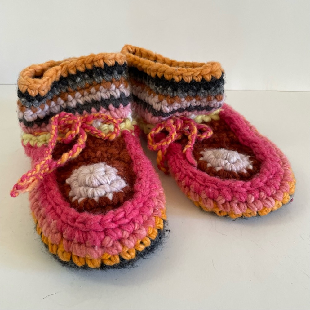 Wool Colorful Crochet Slippers Size 6/7